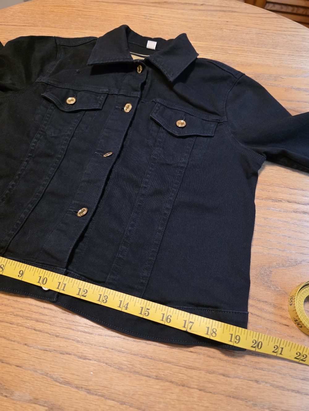 Michael Kors Women's Black Denim Jean Jacket With Gold Logo Buttons Size M - Picture 13 of 15